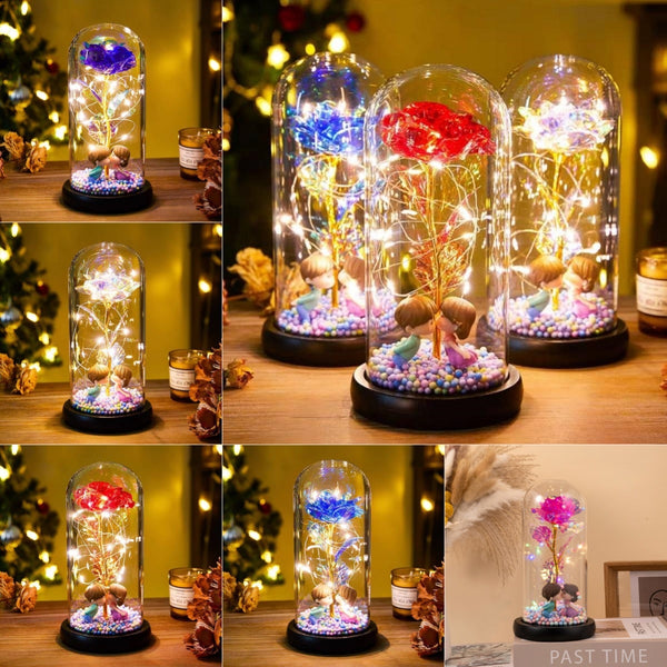 Eternal Rose LED Light Foil Flower In Glass Cover